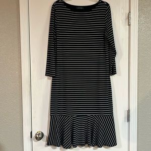Lauren Black and White Stripped Long Sleeve Dress